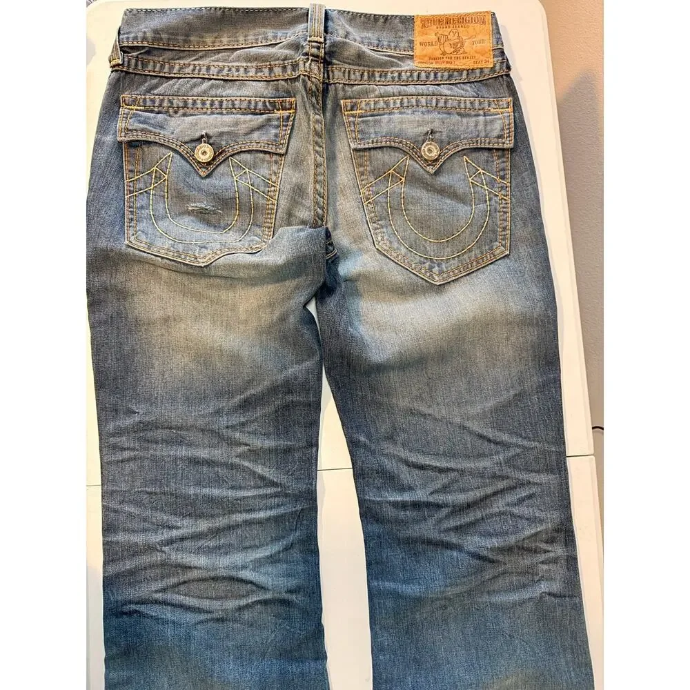 True Religion Billy Big T Distressed Jeans Mens 34 Blue Made In USA Y2K
